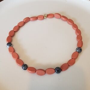 Patch & Roam choker terracotta vintage flat wooden beads & glass swirl beads